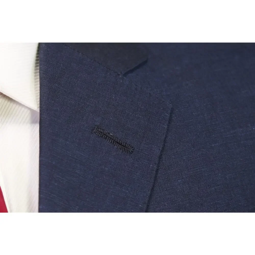Edgar Pomeroy Bespoke Midnight Blue Silk Linen Iridescent Handmade Suit 38S